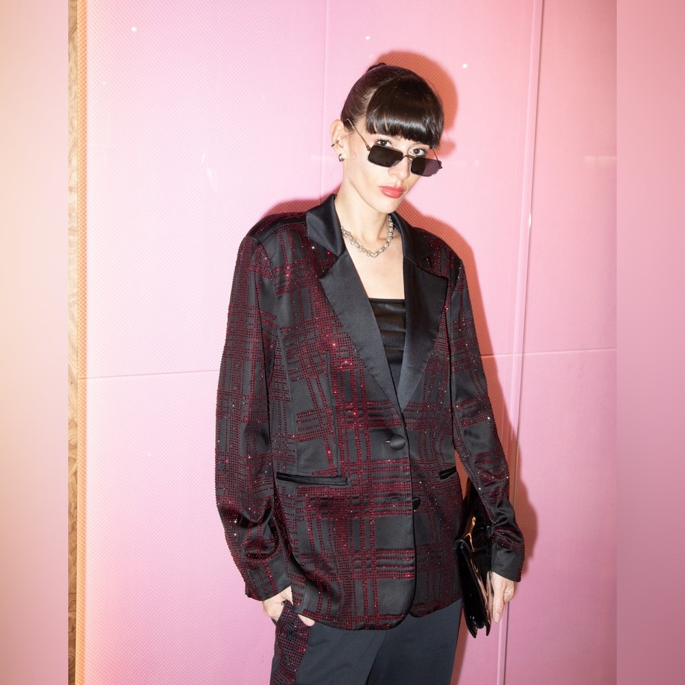 NWT $895 Retrofete Ivy Sequin Blazer In Red Black